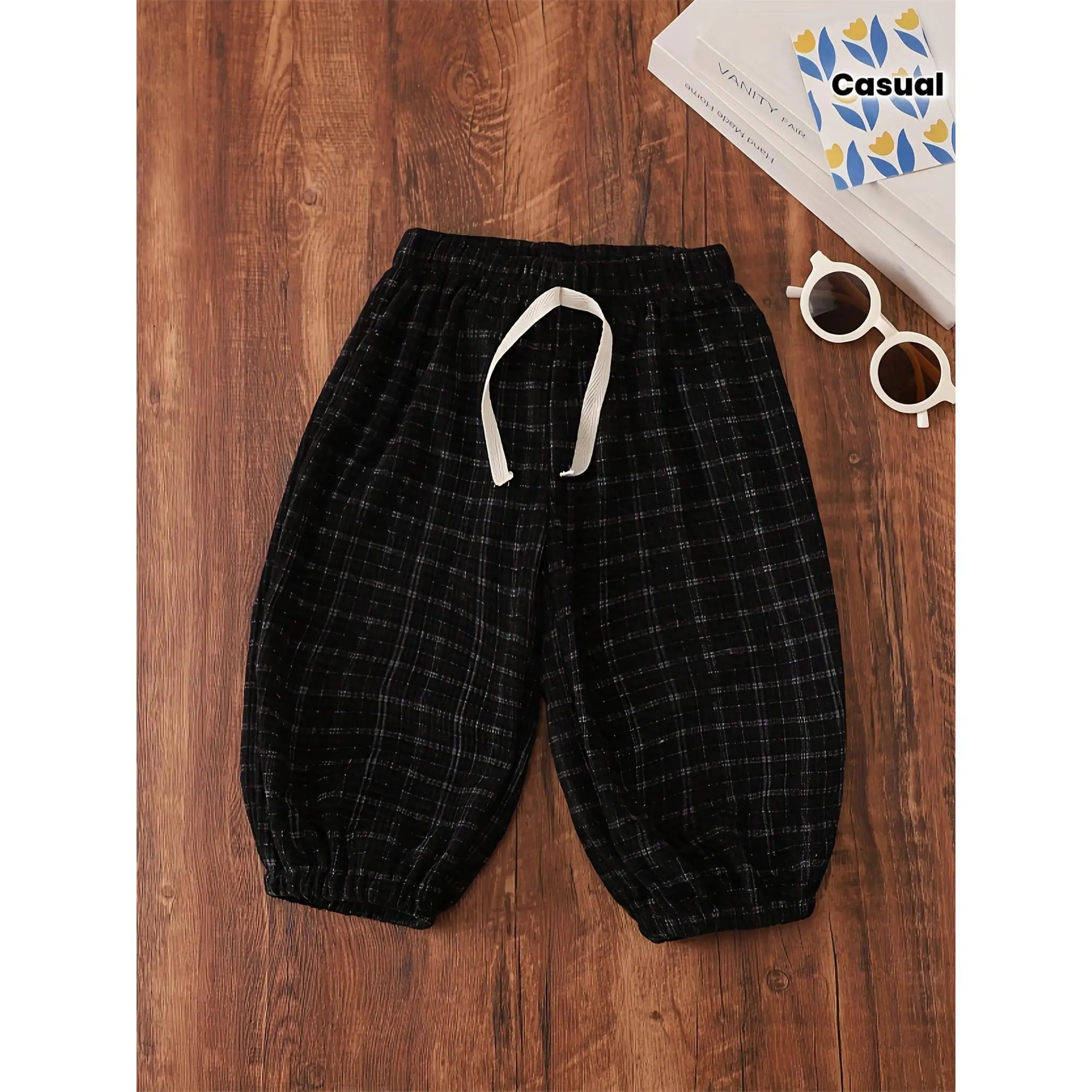 Full-Body Black Plaid - Casual Trousers with Wearable Materials - New Spring/Fall Fashion - Versatile Long Pants for Toddlers - Boys and Girls - Perfect Outdoor Choice