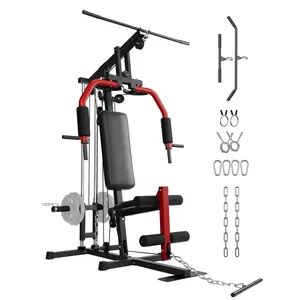 Multi-Function Strength Training Gym Equipment - Full Body Workout Machine with Lat Pulldown, Chest Press, Leg Extension, Heavy-Duty Steel Frame, Pulley System, Supports 1" & 2" Weight Plates, 300LBS/400LBS Capacity, Space-Saving Design