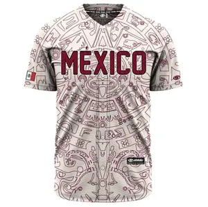 (BURGENDY) Aztec Mexico Baseball Jersey, Mexico Jersey for Men Women Youth And Kids, Mexico Baseball Shirt, Hiphop Jersey, All-Over Print Baseball Jersey