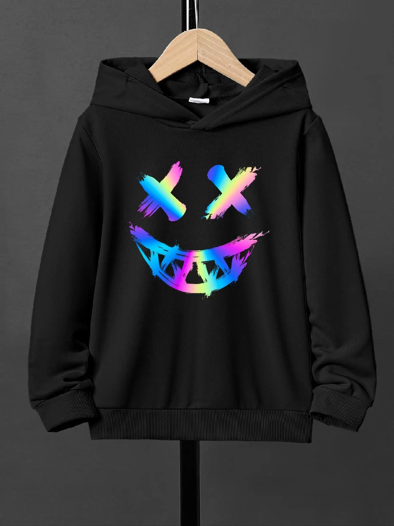 Boy's Cartoon Smile Face Print Hoodie, Fashion Casual Long Sleeve Hooded Sweatshirt for Daily Outdoor Wear, Boys Clothing for Spring & Fall