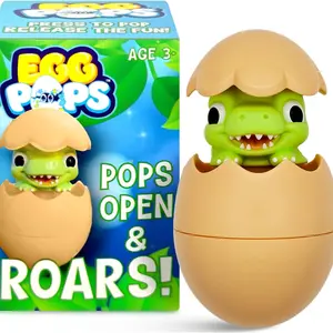 Animal Egg Pops Talking Toy - Pops Up & Plays Sounds, Easter Basket Stuffers for Teens - Interactive Easter Kids Toys or Funny Gag Gifts for Teens, Cute Collectible Spring Character (Dino)