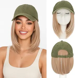 SEGOHAIR Women's Cap Wig with Hair, 6 Inch Short Straight Hairstyle, Heat Resistant Synthetic Fiber, Adjustable Blue & green Baseball Cap Hair Wigs,