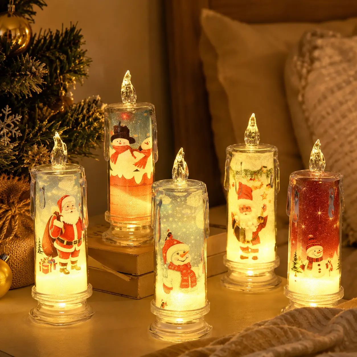 Flameless Christmas LED Candles - Warm White Transparent LED Lights, Festive Look Holiday Decor Gift for Indoor Recreation Table Mantel Bedroom
