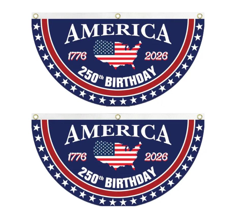 America 250th Birthday Semicircular Flag Banner 1776-2026 Patriotic Bunting, 4th of July Accessories Outdoor Banners, Fourth of July Decor, Home & House Decor for Porch Fence