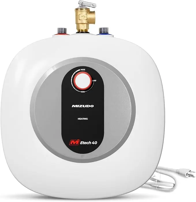 MIZUDO Electric Mini Tank Water Heater - 4.0 Gallon Point of Use Instant Hot Water Heater for RV, Camper, Kitchen, Food Truck, 120V 1440W, Under Sink, Wall or Floor Mounted, Easy to Install Shower Set
