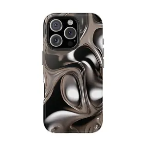3D Effect Chrome Phone Case, Graphic Illusion Phone Protection, Metallic Look for , Trippy Melted Aesthetic , Birthday Gift , Gift For Friend ,  iP 16 15, 14, 13 ,12 , 11