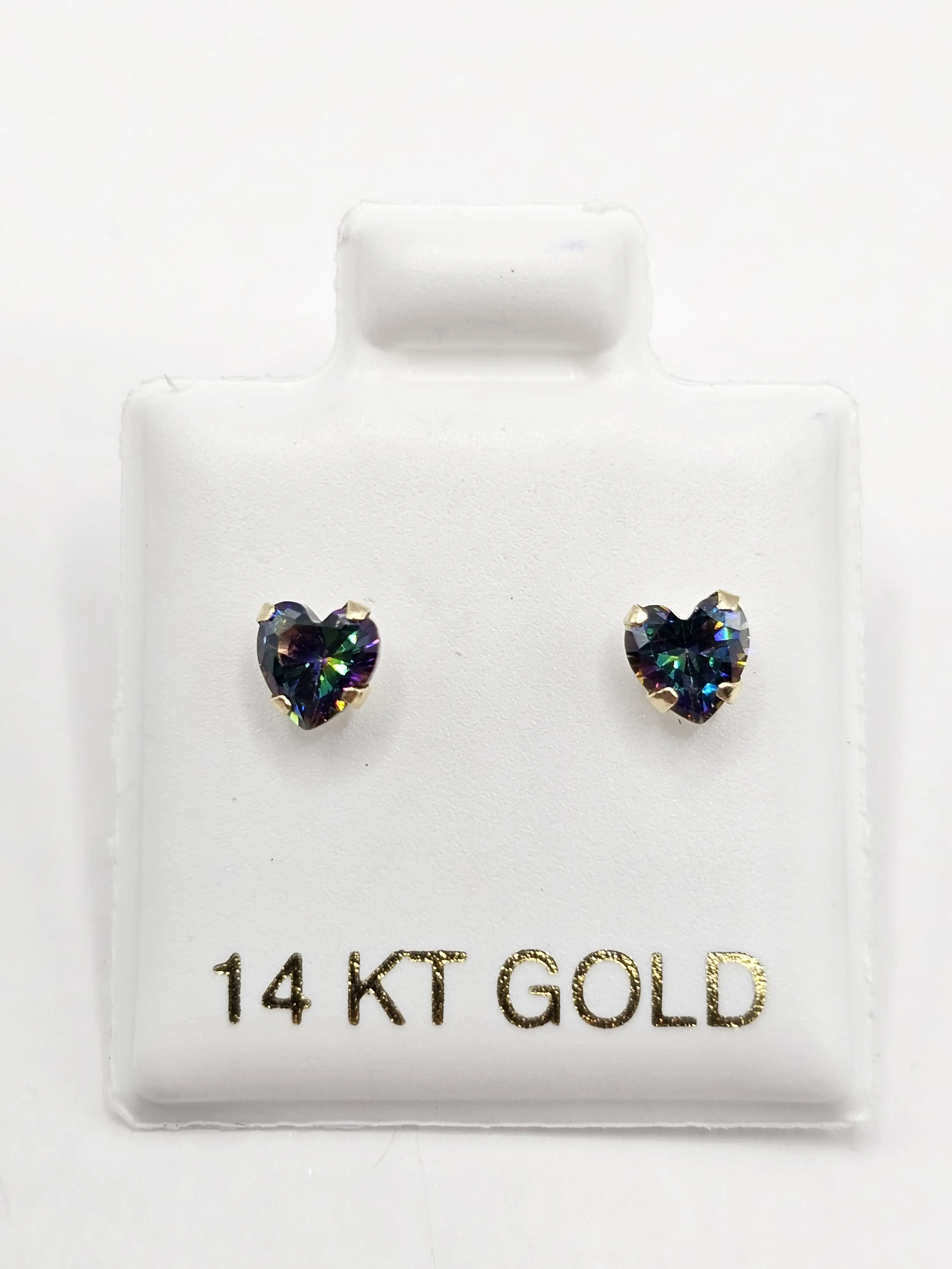 14K Gold Earrings - Heart Design Sparkling Gemstone Studs in 14KT Gold Finish Jewelry Accessory