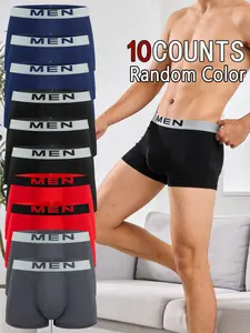10 Pcs Random Color Men's Plain Briefs, Knitted Stretch Underwear, Fashionable Comfortable Lightweight Athletic Sportswear Activewear Sports Underwear, All Season Casual Loose Fit Boxer Shorts, Sports Clothes