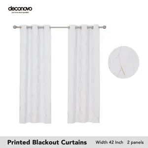Blackout Curtains (2 Panels)  Deconovo Gold Wave Foil Print Grommet Drapes, Room Darkening Curtain, Window Panels for Living Room luxury curtains