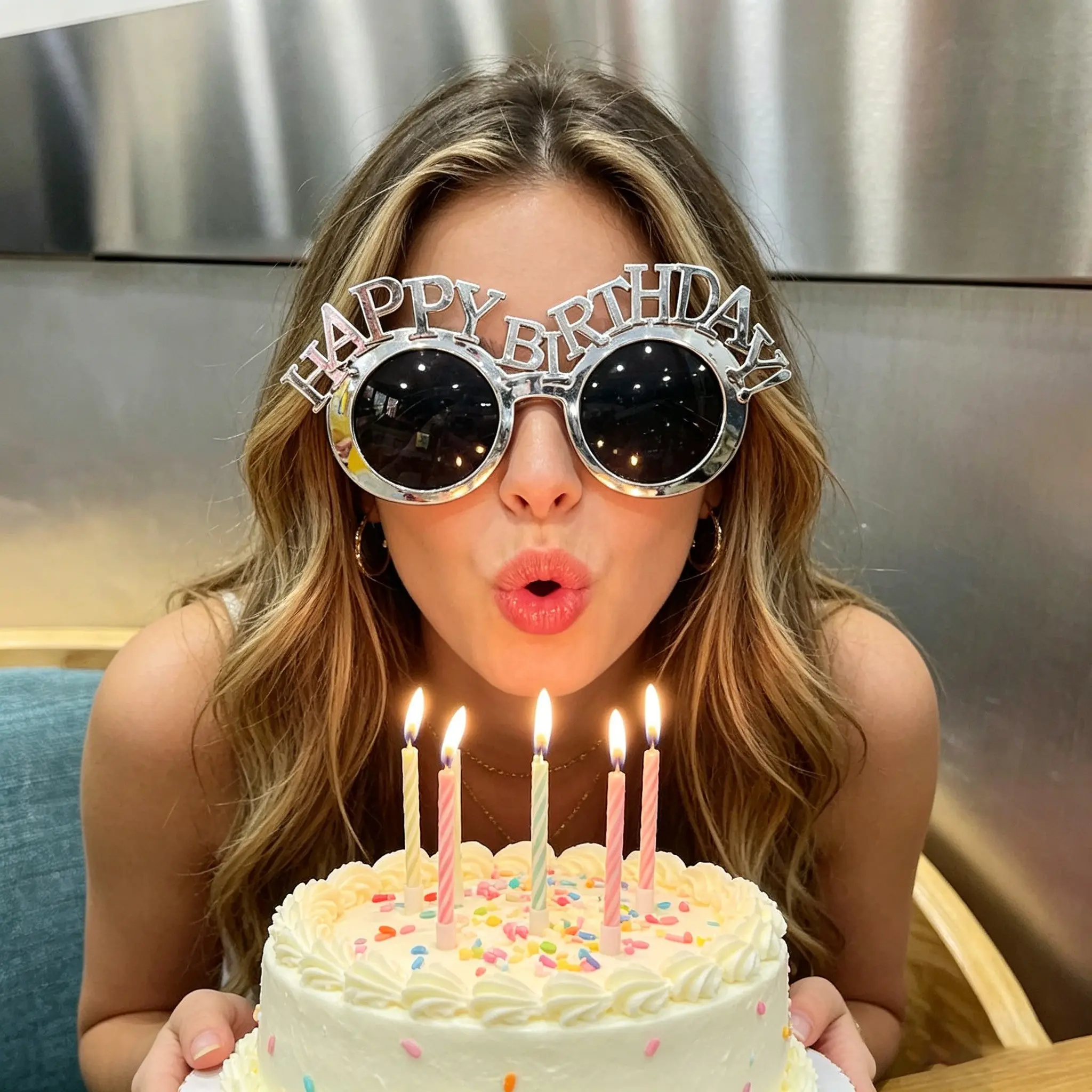 Funny Birthday Glasses, Silver Color Letter Design, Party Photo Props, Trendy Sunglasses for Birthdays, Fun Accessories for Celebrations