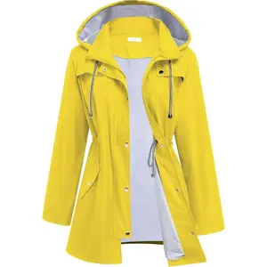 Rain Jacket Lightweight Waterproof Raincoat Lined Hooded Windbreaker Trench Coat