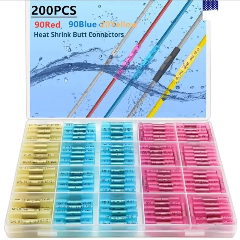 Heat Shrink Wire Connectors Kit (200pcs), Waterproof Insulated Electrical Terminals for Automotive & Marine Use, Durable & Reliable Cable Connectors