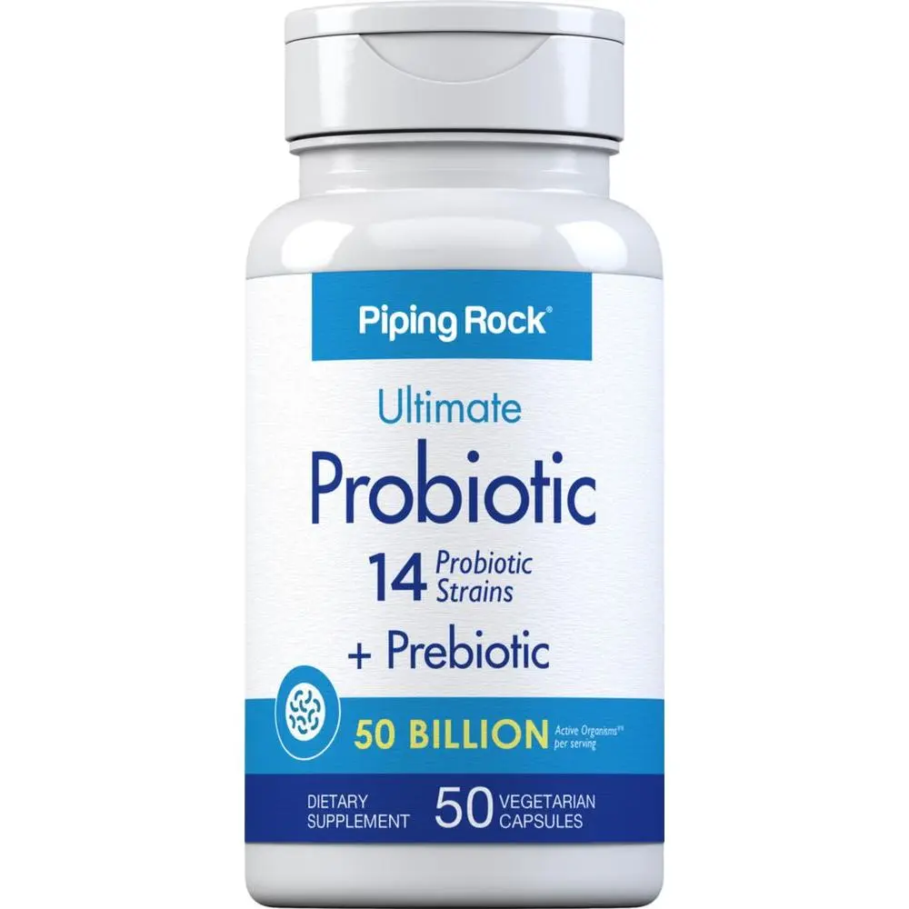 Piping Rock Probiotic for Men and Women | 50 Capsules | 50 Billion CFU | Complex Supplement with Prebiotic | 14 Strains | Vegetarian, Non-GMO, Gluten Free