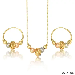 UVPYRUX 18K Gold Plated Copper Jewelry Set 45cm Chain Necklace & 3cm Hoop Earrings Tri-Color Design for Everyday Wear or Special Occasions