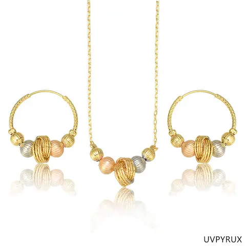 UVPYRUX 18K Gold Plated Copper Jewelry Set 45cm Chain Necklace & 3cm Hoop Earrings Tri-Color Design for Everyday Wear or Special Occasions