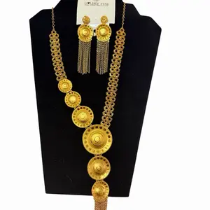 2 Grams Plated Gold Start Jewelry Set with Elegant Tassel Necklace and Matching Earrings for Women