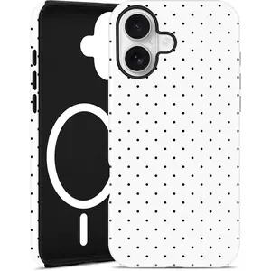 Jusy Matte Polka Dot Magnetic Phone Case, Compatible with MagSafe Chargers, Fits iPhone 16, Hard PC + Soft TPU Protective Cover, Cute Aesthetic Design for Women Girls - White