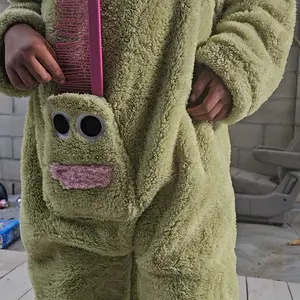 Kids Monster Onesie Costume – Funny Green Monster Hooded Pajama Jumpsuit, Ultra-Soft Plush Halloween Cosplay Outfit for Party & Sleepwear, Cute Animal Dress Up Gift for Boys Girls Fluffy Pajamas Pastel Cute Pajamas