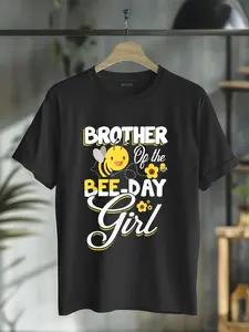 100% Cotton Unisex Brother of The Bee Day Girl Bee Birthday Party Theme T-Shirt Vingate Printed Casual Round Neck T shirt