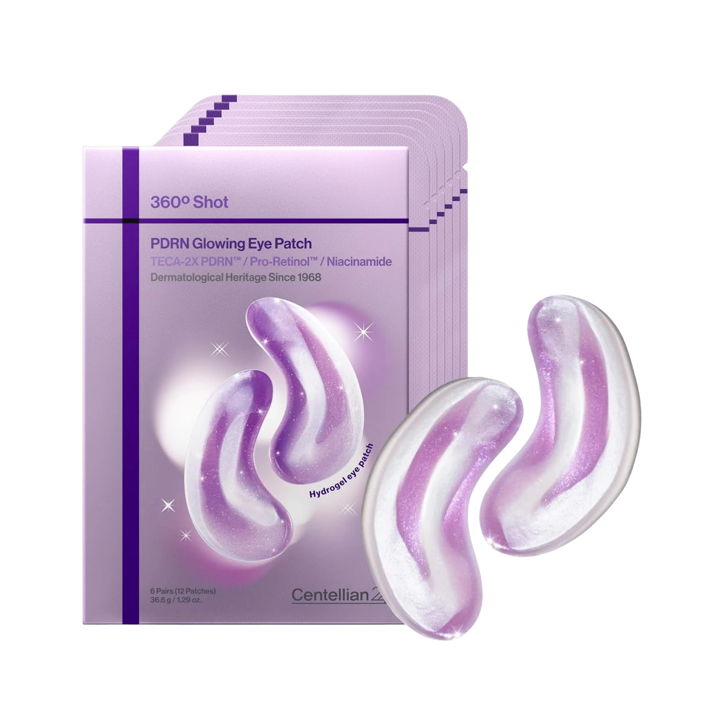 [Centellian24] 360 Shot PDRN Glowing Eye Patch (6 pairs) - For Dark Circle Care, Hydrogel Under Eye Patches with PDRN, Retinol & Glutathione, Cooling Eye Bags Treatment