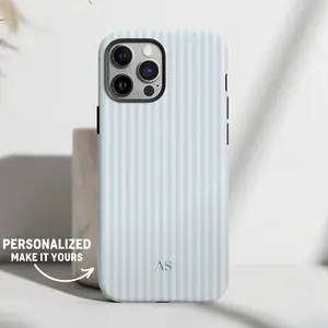 Personalized Blue Phone Case Custom Monogram iPhone Case Aesthetic Striped Phone Case Summer Coastal Phone Case Preppy Phonecase Blue Beachy