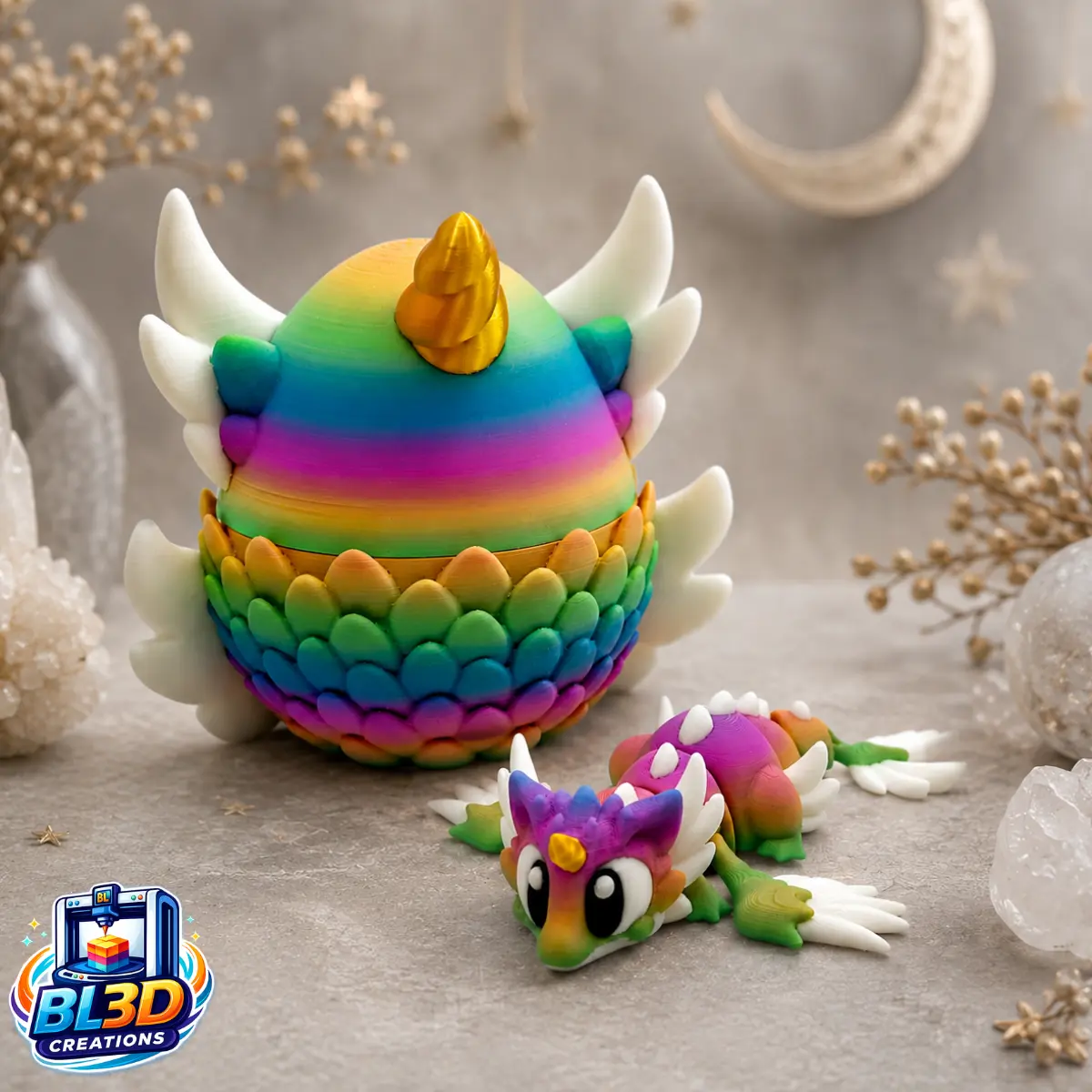 Celestial Dragon & Egg - Articulated 3D Printed Dragon, Fantasy Collectible, Dragon Hatchling, Fidget Dragon, Unique Gift, Desk Companion