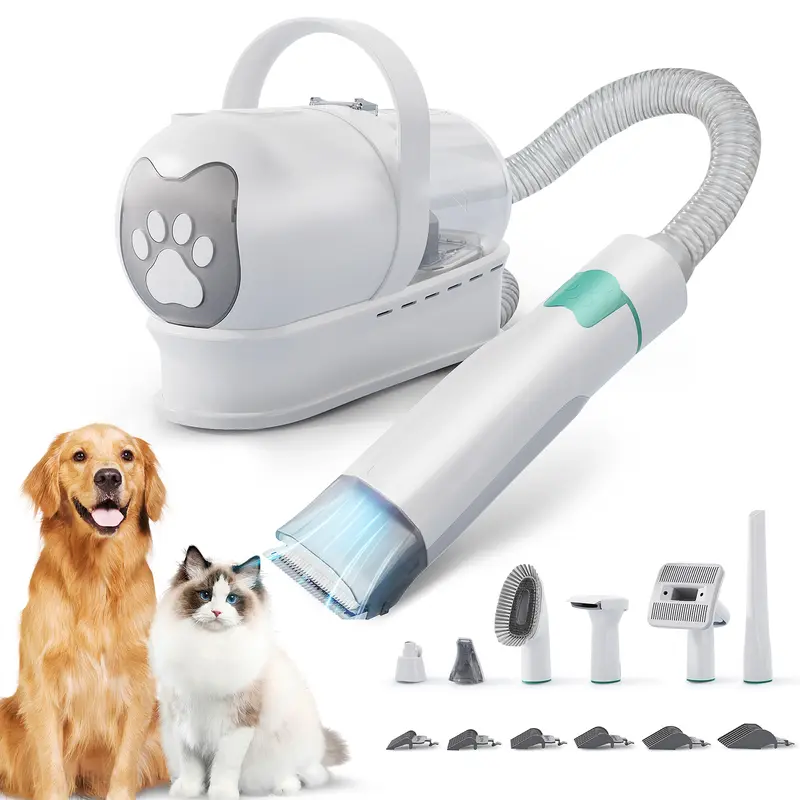 7-in-1 Pet Grooming Kit with Hair Collection Function for Dogs Cats, Complete Home Grooming System Includes 6 Guide Combs for Precise Trimming