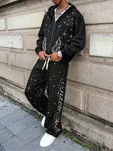 Men's Autumn Winter Trendy Set, All-Over Star Rhinestone Design, Daily Wear & Party, Street Dance Fashion, Unique Style