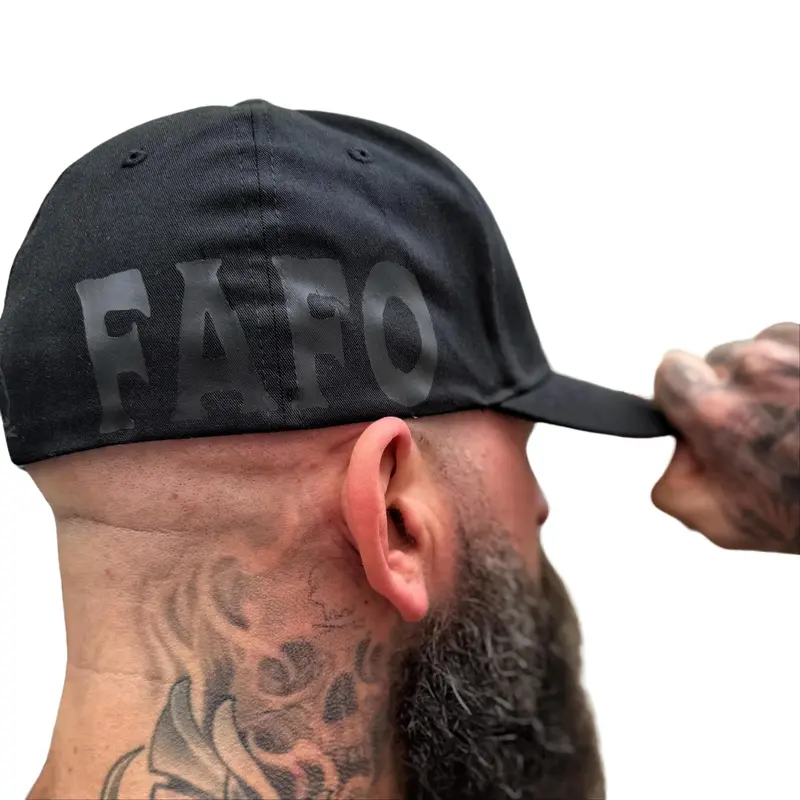 FAFO Blacked Out Fitted Flexfit Cotton-Spandex Cap - Men's Accessory, Structured Streetwear Headwear, Modern Minimal Daily Wear, Guys Gift, Fashionable Hats, Accessories Adults