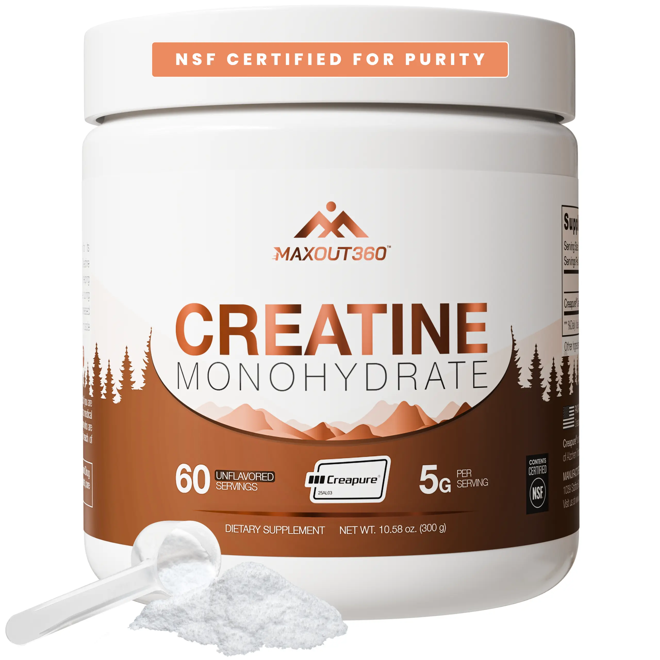 MaxOut360 Creapure Creatine Monohydrate Powder Supplement, NSF Certified, Unflavored, 60 Servings