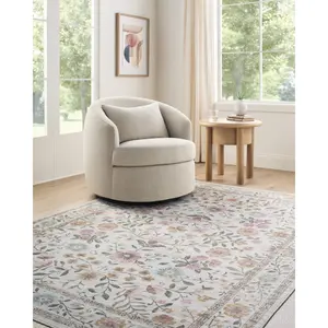 Livabliss Floral Area Rug, Modern Decor Piece with Art Deco Look, Easy Wash Low-Pile Weave Polyester Fiber Carpet for Household Textiles
