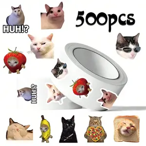 500PCS/ROLL Funny Cat Meme Stickers Sealing Label Decals Cute Decoration Notebook Phone Guitar Reward Cartoon Sticker Gift