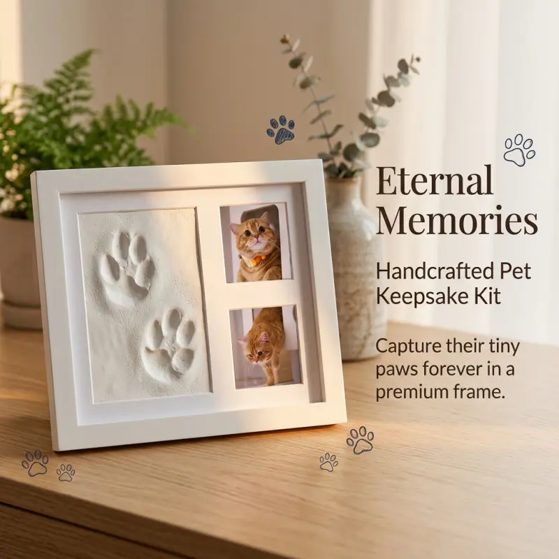 Pet Paw Print Memorial Frame Kit, Air-Dry Clay DIY Keepsake Frame for Customizable Pet Souvenirs & Heartwarming Home Decor