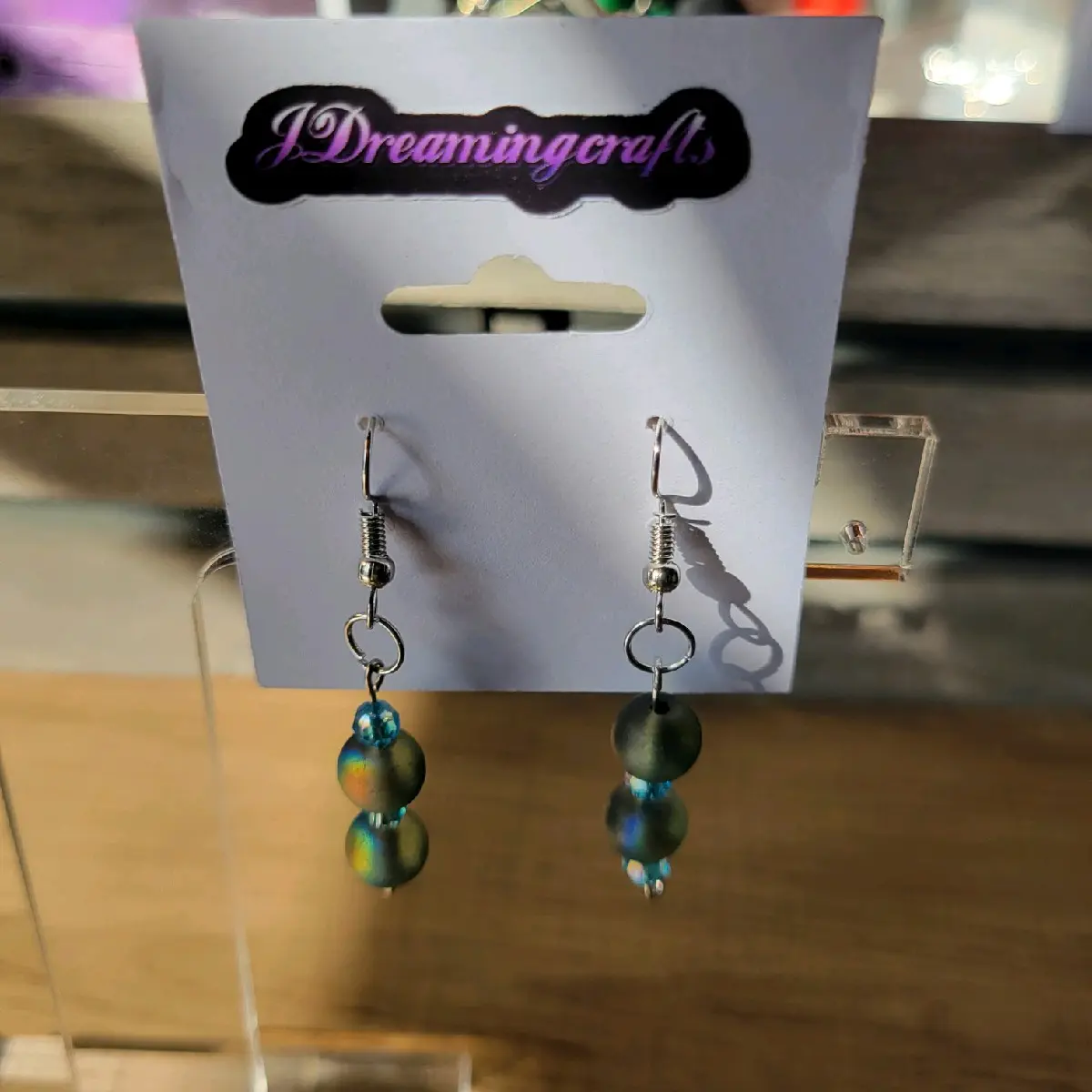 Iridescent Black Ball Beaded Earrings
