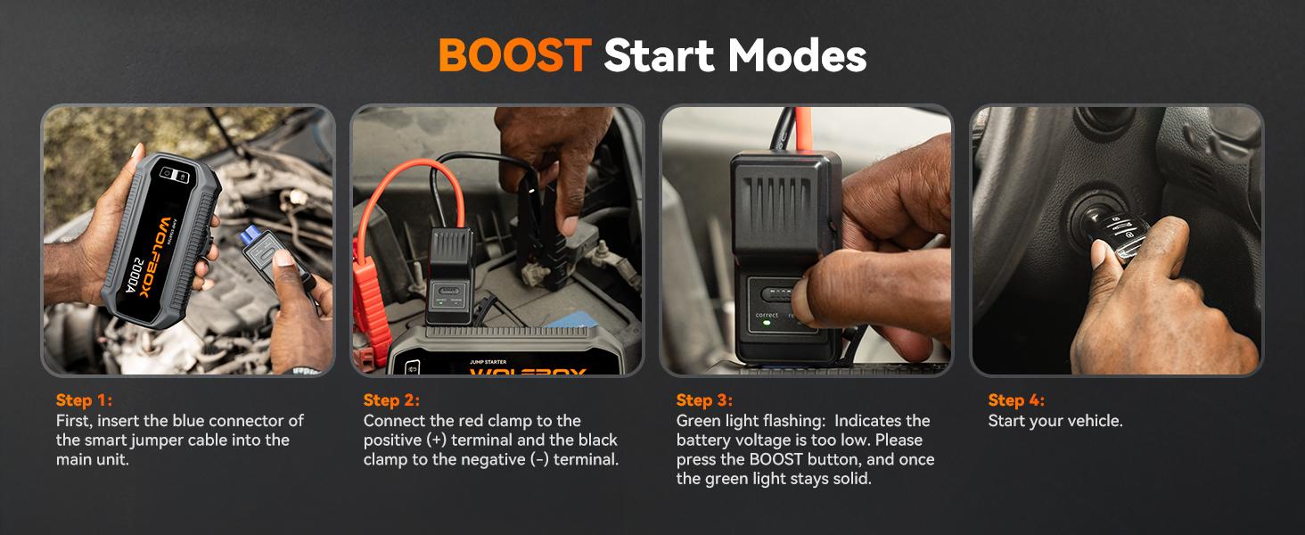 WOLFBOX 2000A Jump Starter 12000mAh Battery Jumper Starter Portable with LED Display 12V Car Battery Jump Starter Pack for 7L Gas 6L Diesel Engines with Booster LED Light Jumper Cables Lifetime Warranty