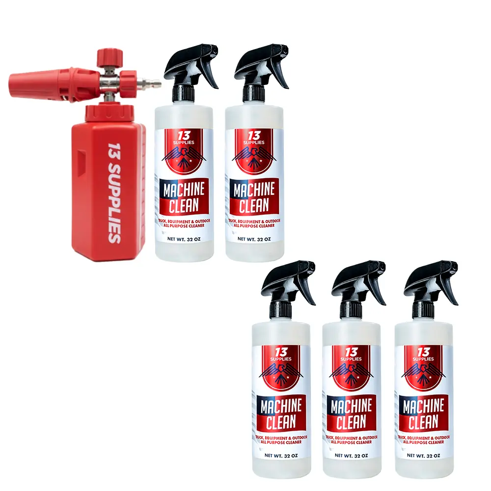 Patriot Pack Automotive Car Washing Kit - 5-Bottle Machine Clean Foam Cleaner Spray, 13 Professional Supplies, Foam Cannon, 5-Bottle Supply, Grease-Grime Lift, 1:4 Dilute 4:1, Covers Trucks Fast