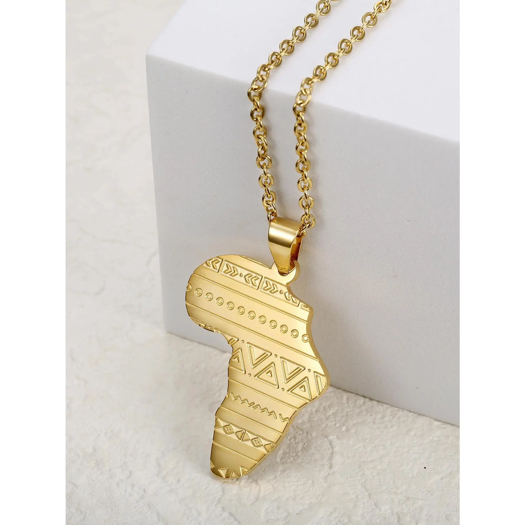 Stainless Steel African Map Necklace - Unisex Tribal Totem Pendant, Casual Geometric Party Costume Jewelry Accessory, Chain Jewelry Necklaces
