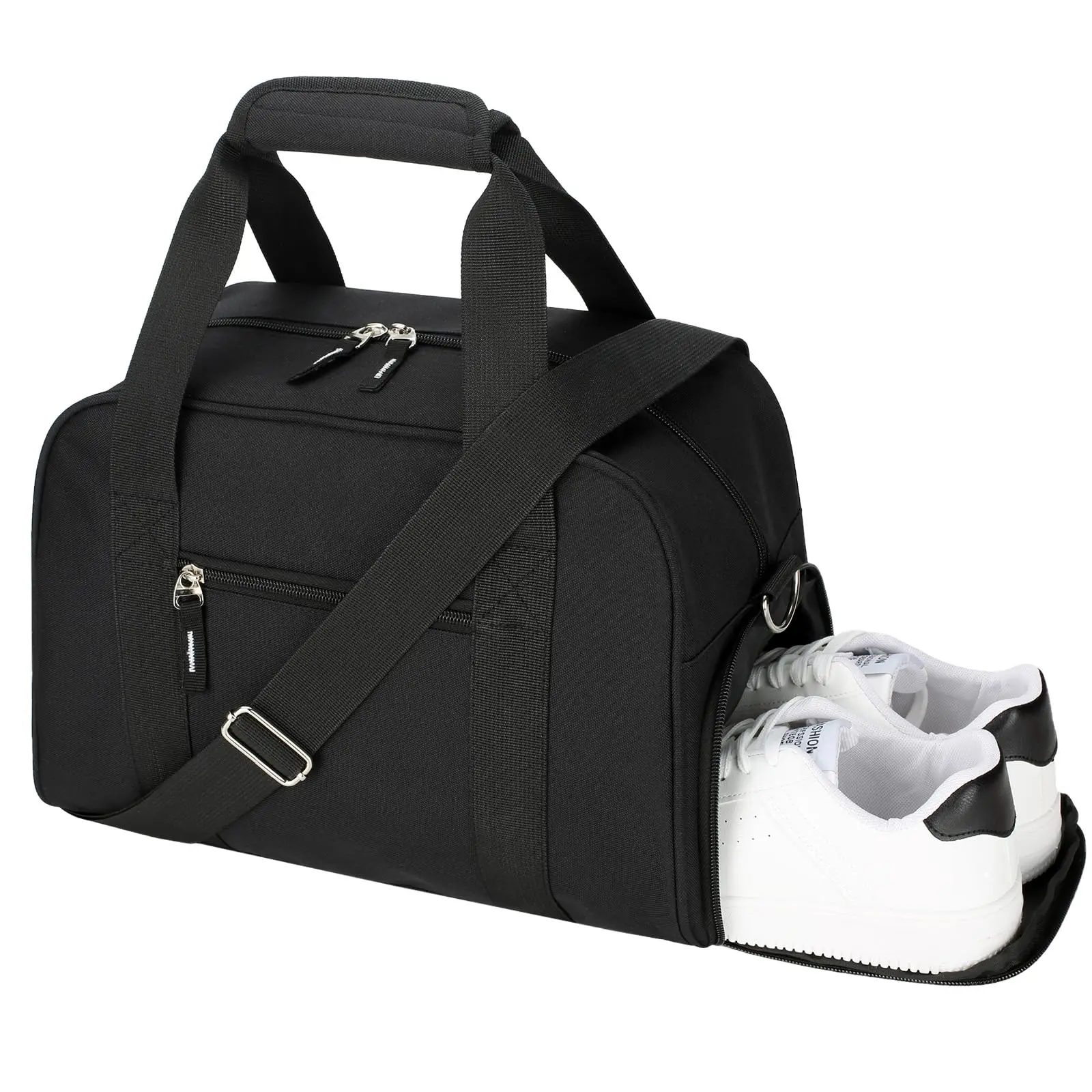 Small Gym Bag For Women & Men - 14 Inch Mini Duffle Weekender Overnight With Shoe Compartment Travel  Sports Workout Black