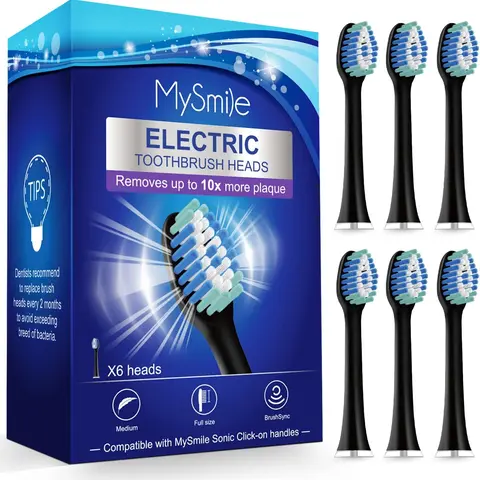 MySmile Elite Electric Toothbrush Detachable Brush Heads - 6-Pack BK Spinbrush Replacement Heads with Nylon Bristles, Beauty & Personal Care Oral Care Accessories