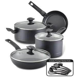 Power Base 12-Piece Cookware Set with Pro-Grade Construction Ultra-Durable Even Heating Pots & Pans Includes Prestige Kitchen Tools