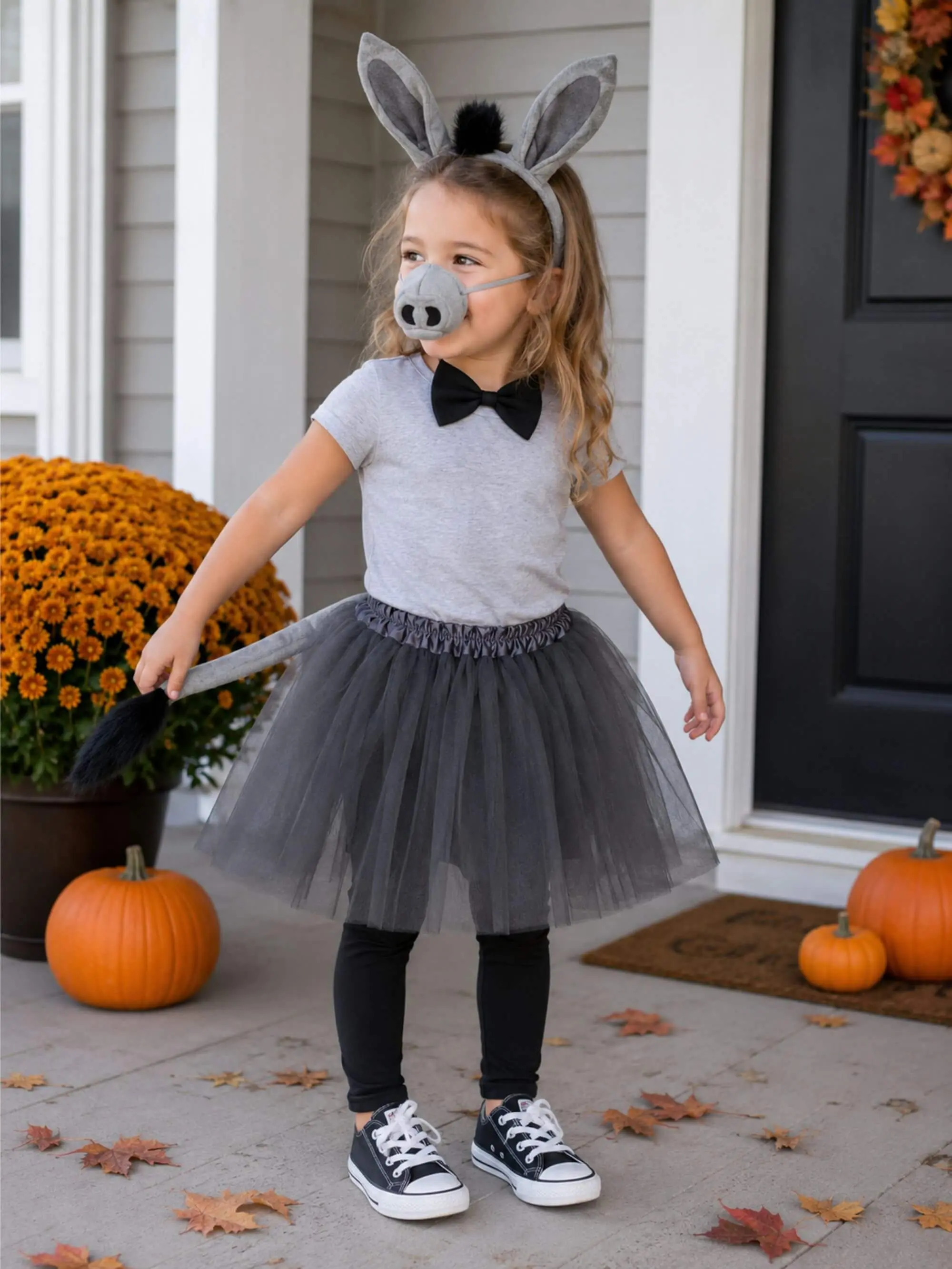 Gray Donkey Costume - 4 Piece Kids Costume Set with Tutu and Accessories - Halloween, Dress Up, Pretend Play Farm Animal Fun