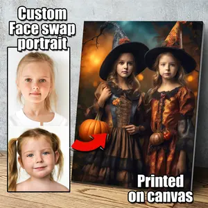 Personalized Halloween Family Photo Portraits - Custom Face Swap Canvas Prints for Families - Hilarious Gift for Christmas