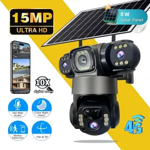Solar-Powered Security Camera, 4g Cellular Network Outdoor Cam, 15mp Triple Lens, HD Night Vision, 360° Pan, Two-Way Audio, USB Charging, Recording, Wireless Outdoor Cameras