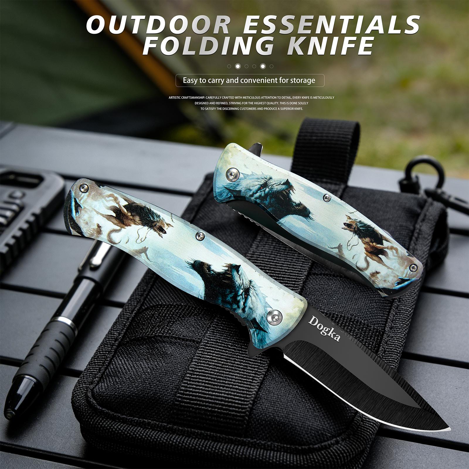 Wolf Pattern Folding Kitchen Knife | Sharp Fruit & Food Prep Tool Decorative Wolf-Themed Folding Kitchen Knife | Ideal Gift for Cooks Folding Kitchen Knife Fruit Prep Knife Portable Cooking Knife Compact FoldableKitchen PrepTool for DailyUseGiftable Wolf