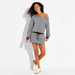 Women's Off the Shoulder Pullover Sweatshirt - Wild Fable Dark Brown Striped XXS