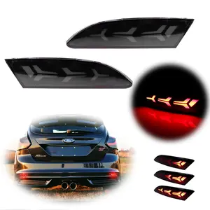 2pcs For 2012 2013 2014 Ford Focus Smoked Rear Reflector Tail LED Sequential Signal lamps lights,Replace OEM BM51-515B0-AD; BM51-515C0-AD