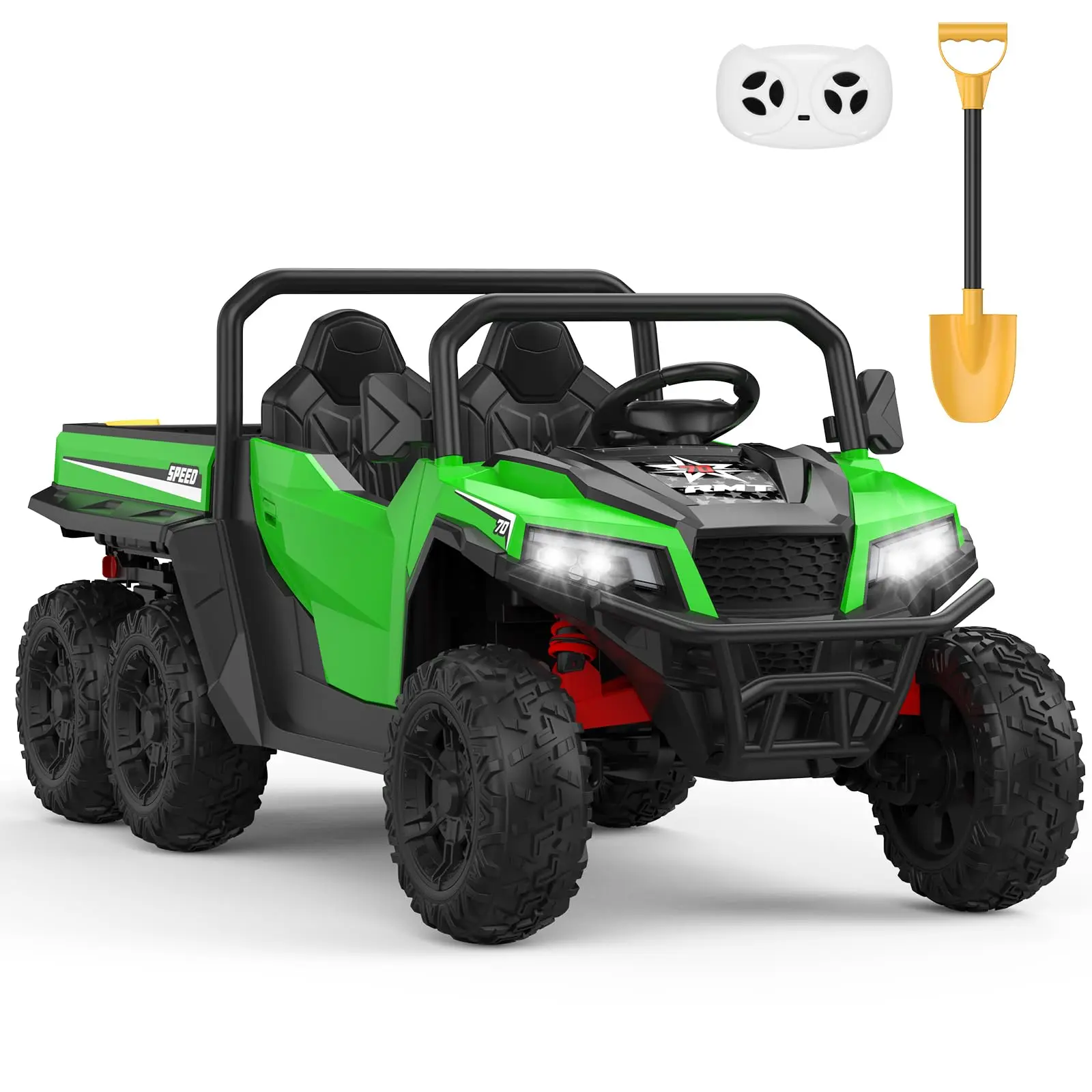 GARVEE 24V Battery-Powered Kids' Ride On Dump Truck with Remote Control, Electric Dump Bed, Extra Shovel, Music Player, Key Start, Safety Belt, Bright LED Lights - Battery Toy Ideal for Birthday Gifts