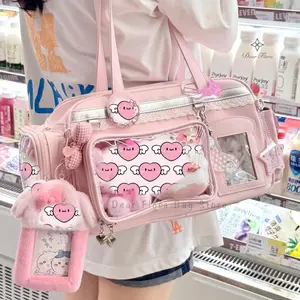Cute Transparent Ita Bag - Large Capacity JK Shoulder Bag with Crossbody Straps, Transparent Panel for Concert/DIY Badge Display, Casual Fashion Accessory