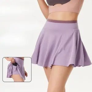 Athletic Skirt Fake Anti-Shine Women's Tennis Skirt Running Speedo Hem Fitness Skirt Pants Pocket Yoga Shorts