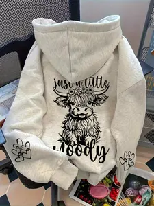 Women's Cow Print Dropped Shoulder Hoodie, Casual Loose-Fitting Pullover with Drawstring Pocket, Fall Winter Fashion Cute Sweatshirt, Casual Hooded Sweatshirt